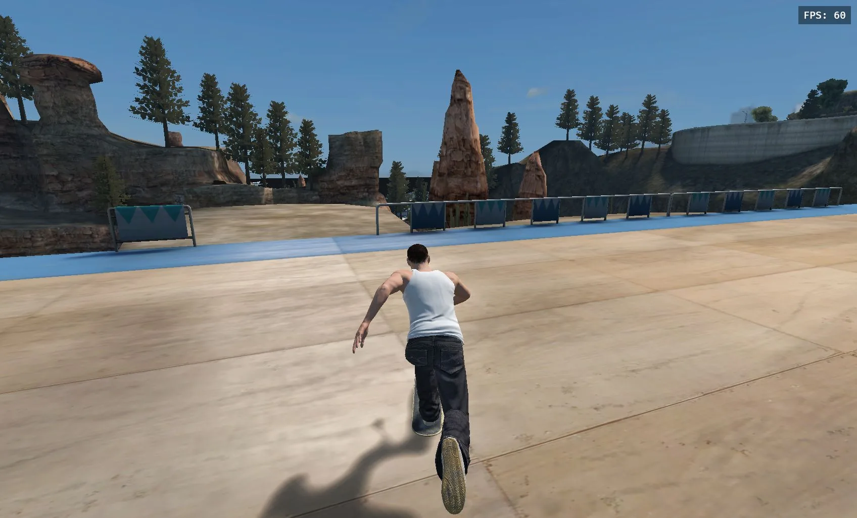 A skater riding through the University world in the Skate 3 browser fan game